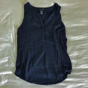 Navy Blue Embroidered Casual Tank Top S